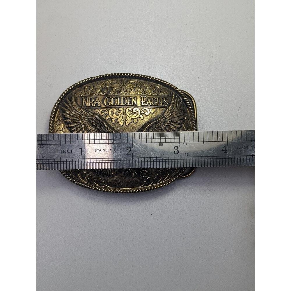 NRA Golden Eagles Belt Buckle Limited Edition Made in USA Brass Tone Oval Eagle - Picture 5 of 6
